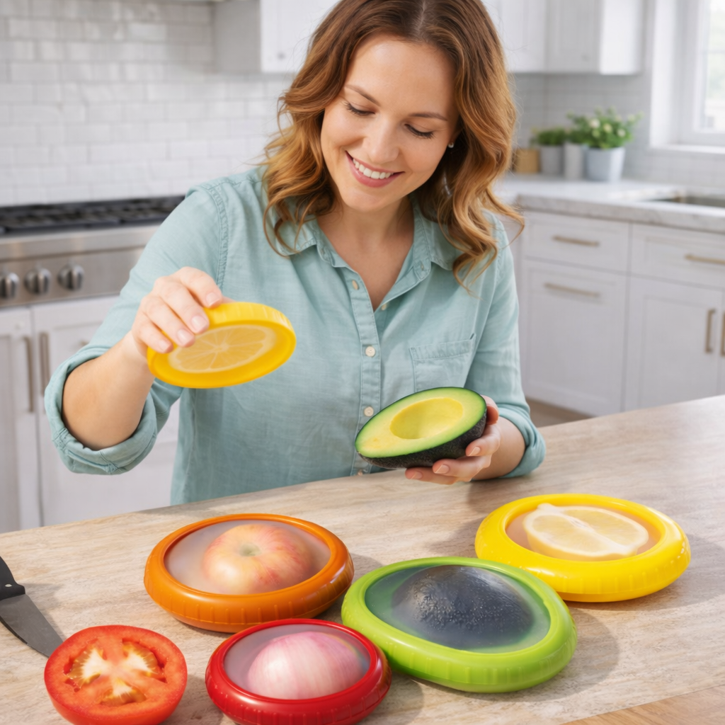 Bayofi® Silicone Fruit Saver Set – Reusable Avocado Saver, Tomato & Lemon Keeper, BPA-Free Food Storage Covers for Fresh Produce