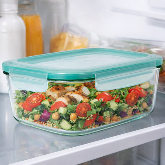 Bayofi® Good Grips Leakproof Rectangular Food Storage Container – Airtight, Space-Saving Meal Prep & Fridge Organizer (Glass & BPA-Free Lid)