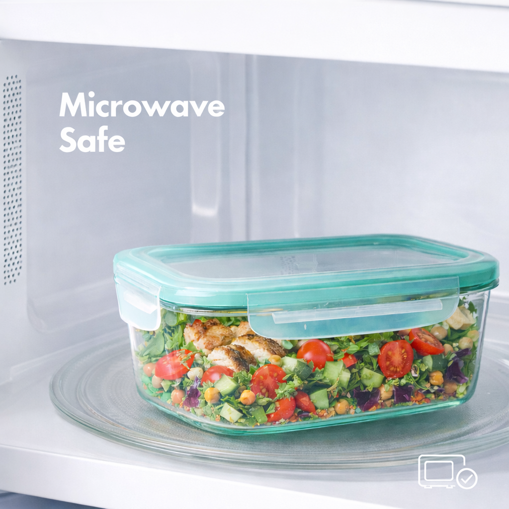 Bayofi® Good Grips Leakproof Rectangular Food Storage Container – Airtight, Space-Saving Meal Prep & Fridge Organizer (Glass & BPA-Free Lid)