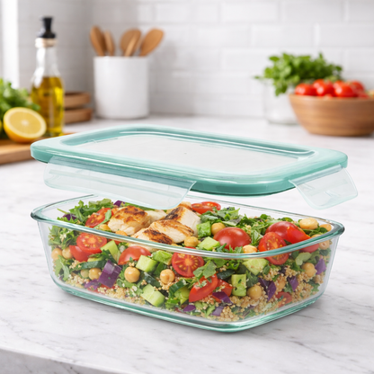 Bayofi® Good Grips Leakproof Rectangular Food Storage Container – Airtight, Space-Saving Meal Prep & Fridge Organizer (Glass & BPA-Free Lid)