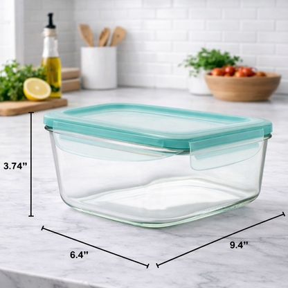 Bayofi® Good Grips Leakproof Rectangular Food Storage Container – Airtight, Space-Saving Meal Prep & Fridge Organizer (Glass & BPA-Free Lid)